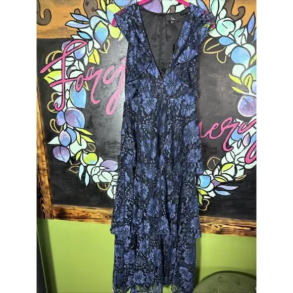 Lulu’s Make It Mesmerizing Navy Blue Jacquard Tiered Midi Dress, XS - Picture 2 of 8